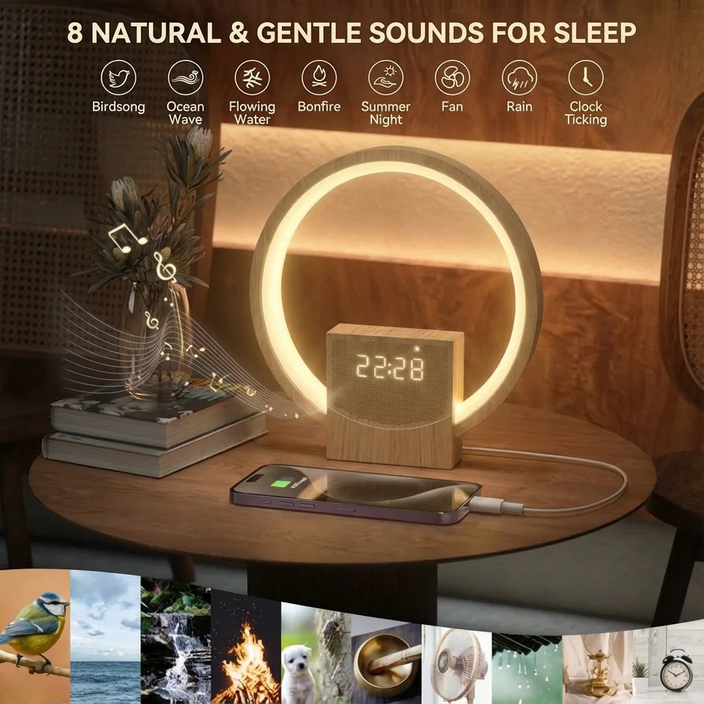 Digital Alarm Clock Sunrise Simulation Wake-up Light Bluetooth Speaker White Noise Machine Desk/Bedside Clock for Bedroom Office